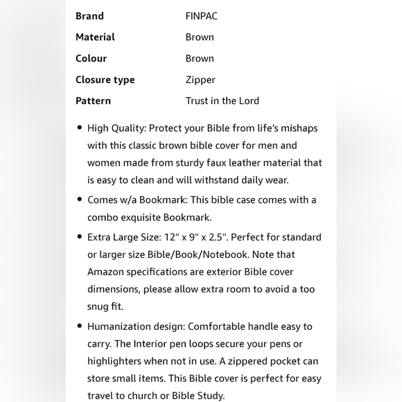 Finpac Vegan Leather Bible case β Beautiful β Vegan Leather bookmark,incl. β NEW - Picture 16 of 16